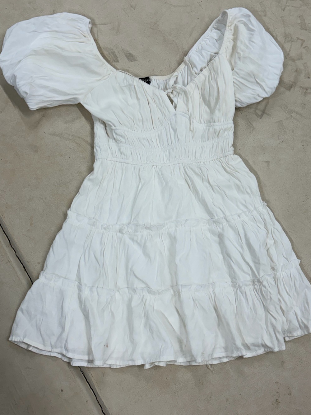 Trixxi White Puff Sleeve Smocked Mini Dress